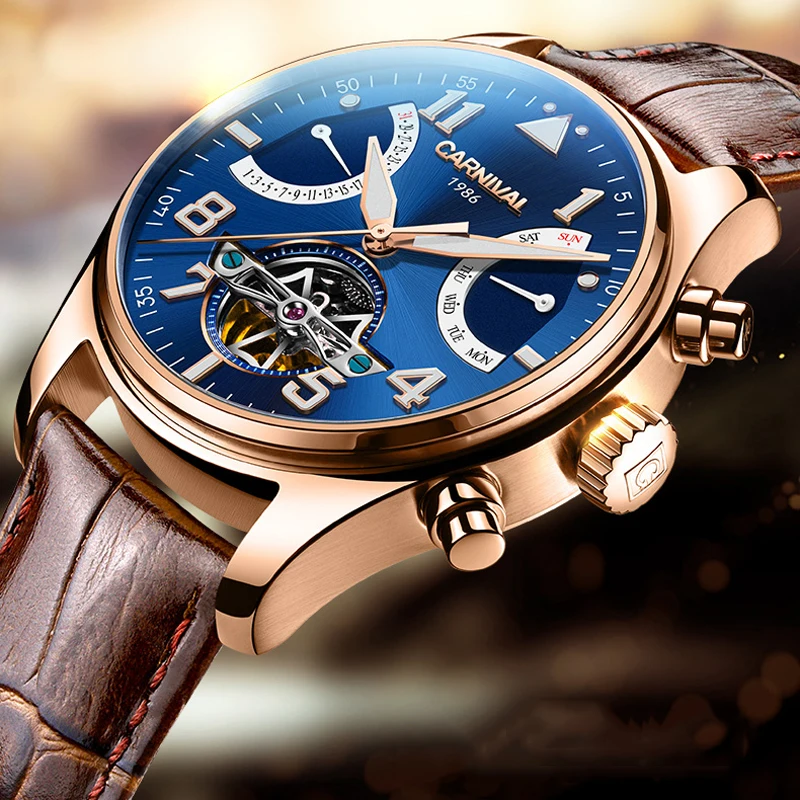 Мужские деловые часы Tourbillon брендовые Роскошные повседневные водонепроницаемые