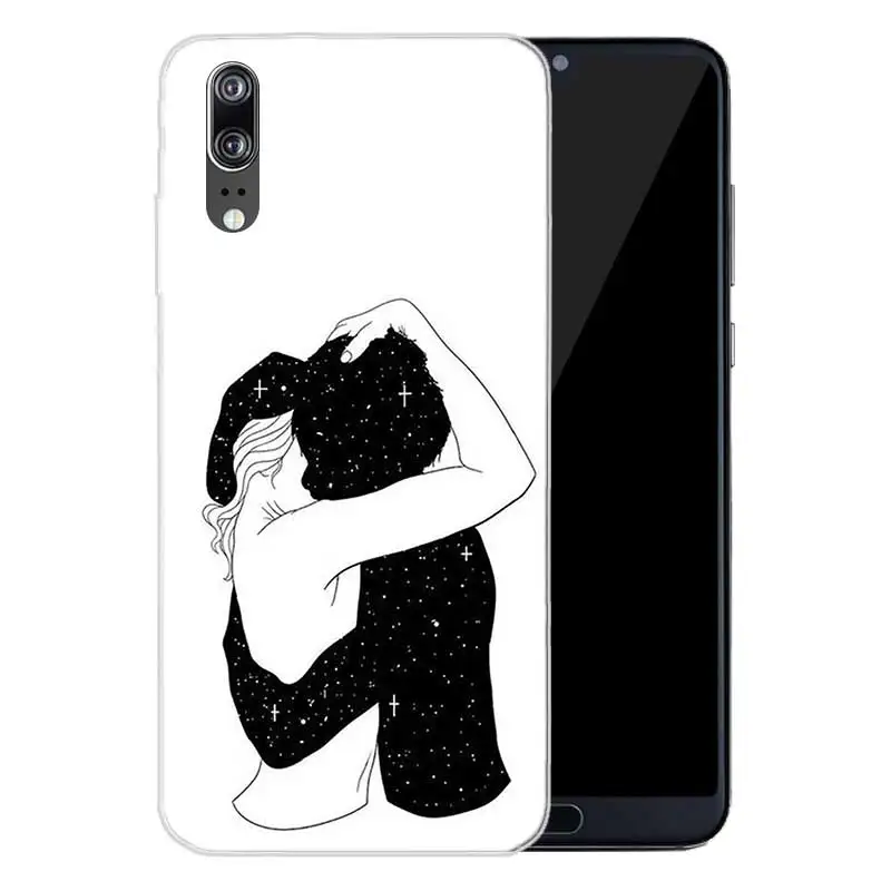 Sketch Couple Soft Silicone Phone Back Case For Huawei P20 P30 P8 P9 P10 lite Pro Plus P Smart + TPU Cover |