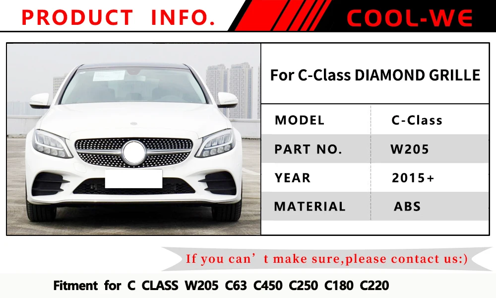 Подходит для Mercedes Benz Алмазная Передняя гоночная решетка W205 C180 C200 C250 C300