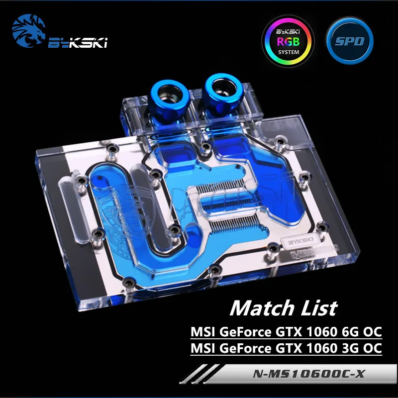 Водяной блок Bykski с полным покрытием графического процессора для MSI GTX1060 3G 6G OC