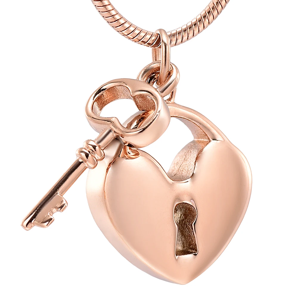 

IJDI11532 Stainless Steel Key with My Heart Urn Pendant Memorial Ash Holder Keepsake Necklace Lock Cremation Jewelry