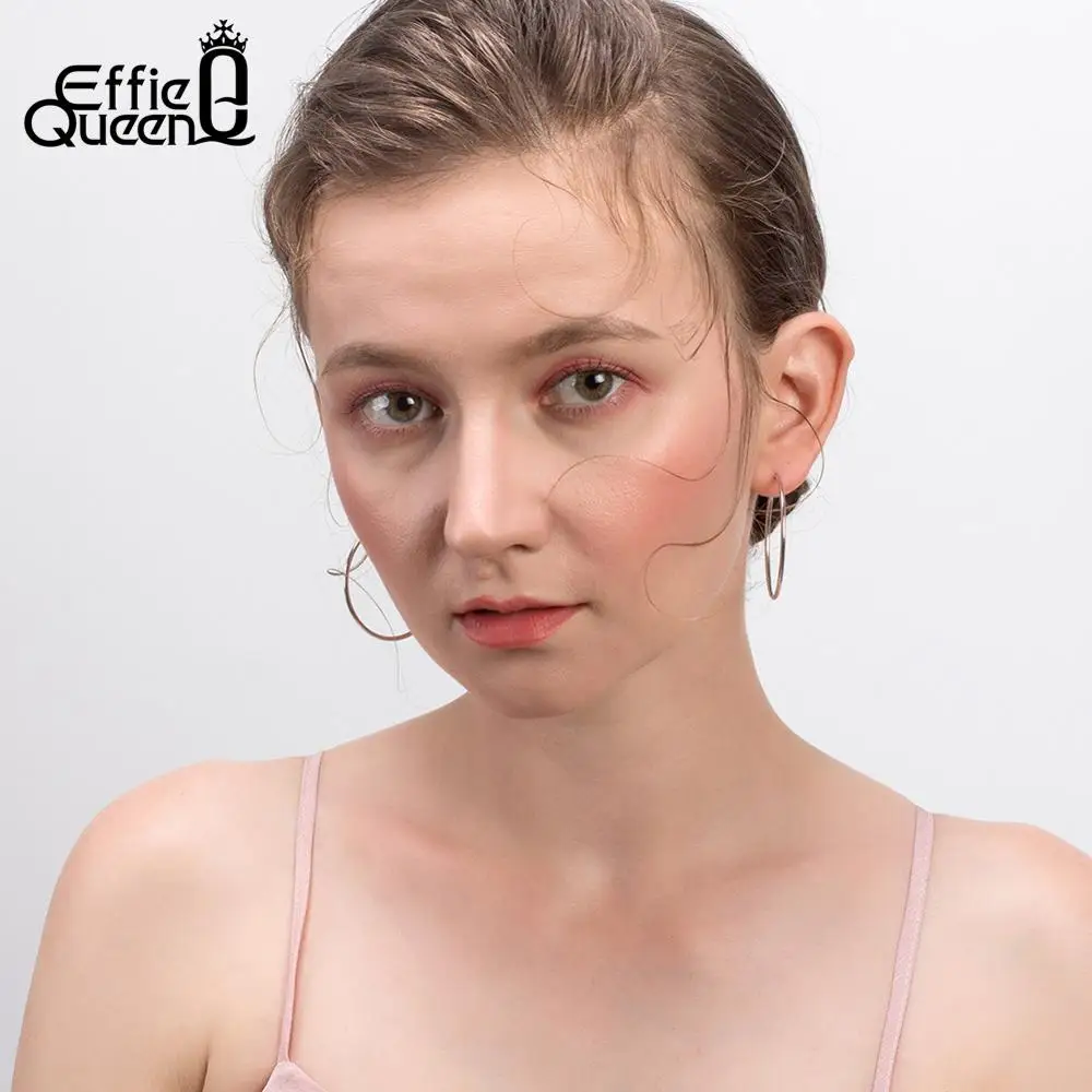 Effie queen Стерлинговое серебро женские серьги 30 см 40 см 50 см большой круг обруч серьги серебро 925 ювелирные изделия мода Brincos BE146