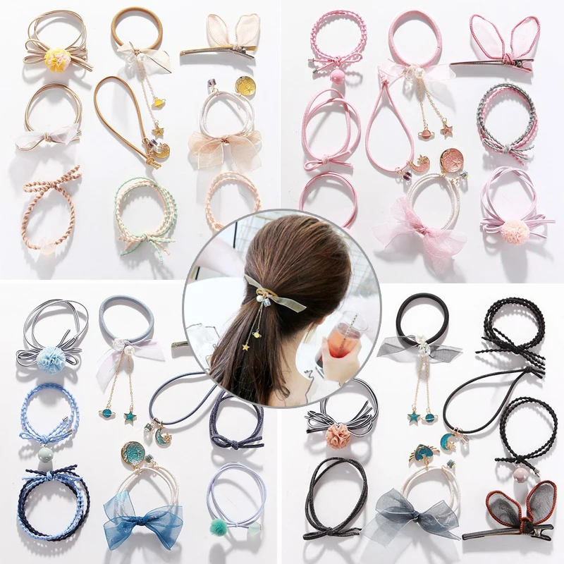 

9pcs/bag Galaxy Sky Elastic Hair Bands Sweet Color Hair Ties for Girls Korean Hair Scrunchie Rope Women Kids Hair Accessories