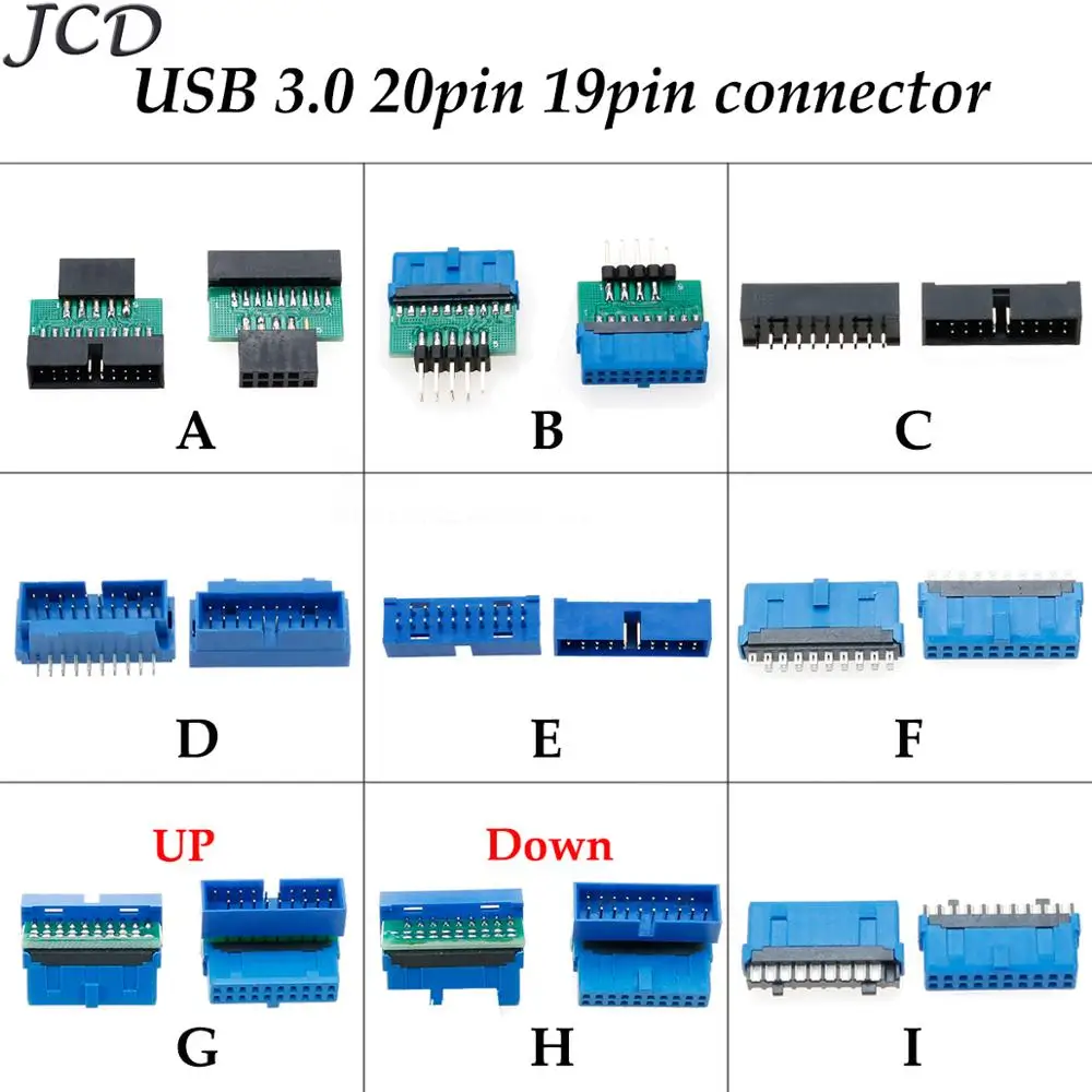 JCD USB3.0 USB 3 0 19Pin 20Pin Мужской Разъем 90 градусов 180 материнской платы шасси переднего