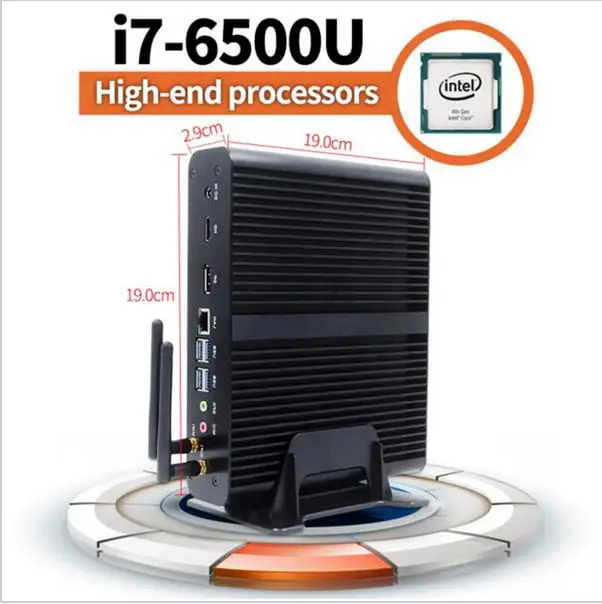 Настольный мини компьютер Intel Core i7 6500U Skylake 14 НМ без вентилятора Windows 10 неттоп