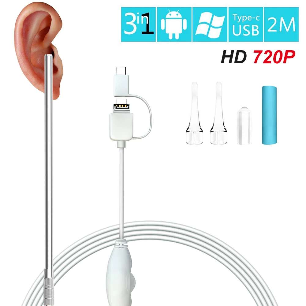 Usb эндоскоп для очистки ушей 3 в 1 720P осмотра Otoscope визуальный наушник бороскоп