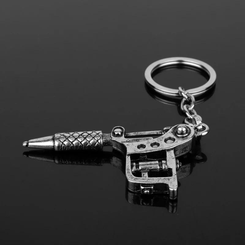 HEYu Hip Hop Jewelry Men Gun Pendant Keychain Keyring Tattoo Machine Key Holder Metal Accessories Porf Clef images - 6