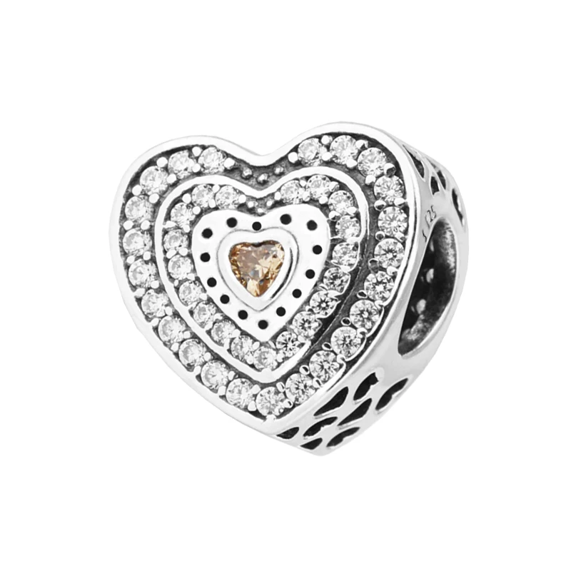 925 Sterling Silver Jewelry Fits European Charms Bracelets DIY Jewelry  Fancy Lavish Heart Silver Charms Pave CZ Wholesale