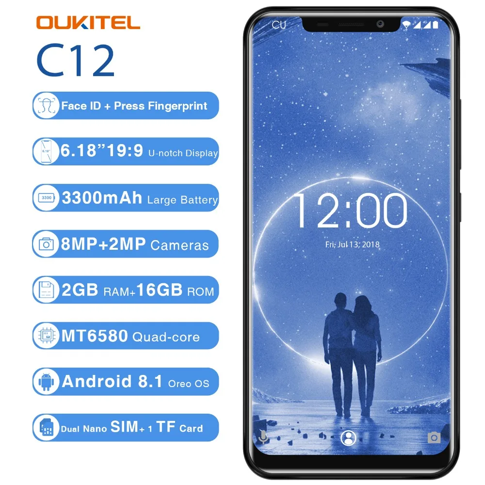 OUKITEL C12 3g телефон 6 18 &quotAndroid 8 1 MT6580 четырехъядерный 1. Гц 2 ГБ + 16 Гб 8MP 2.0MP