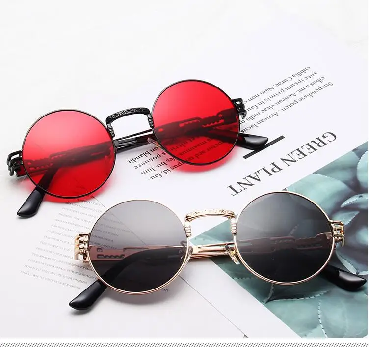 

Metal Round Steampunk Sunglasses Men Women Fashion Glasses Brand Designer Retro Frame Vintage Sunglasses High Quality UV400
