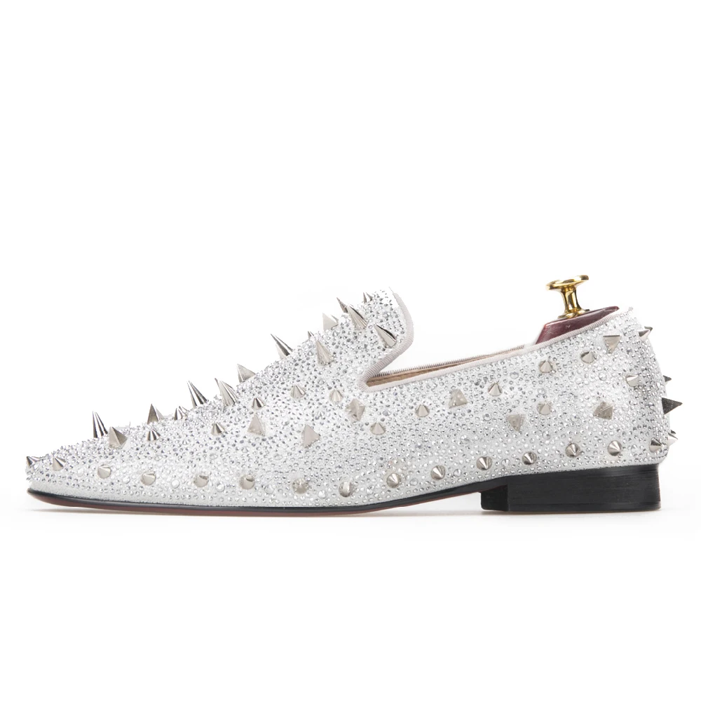 Piergitar 2018 new fashion Two colors Genuine leather Men shoes with long Spikes prom and banquet men's loafers plus size | Обувь