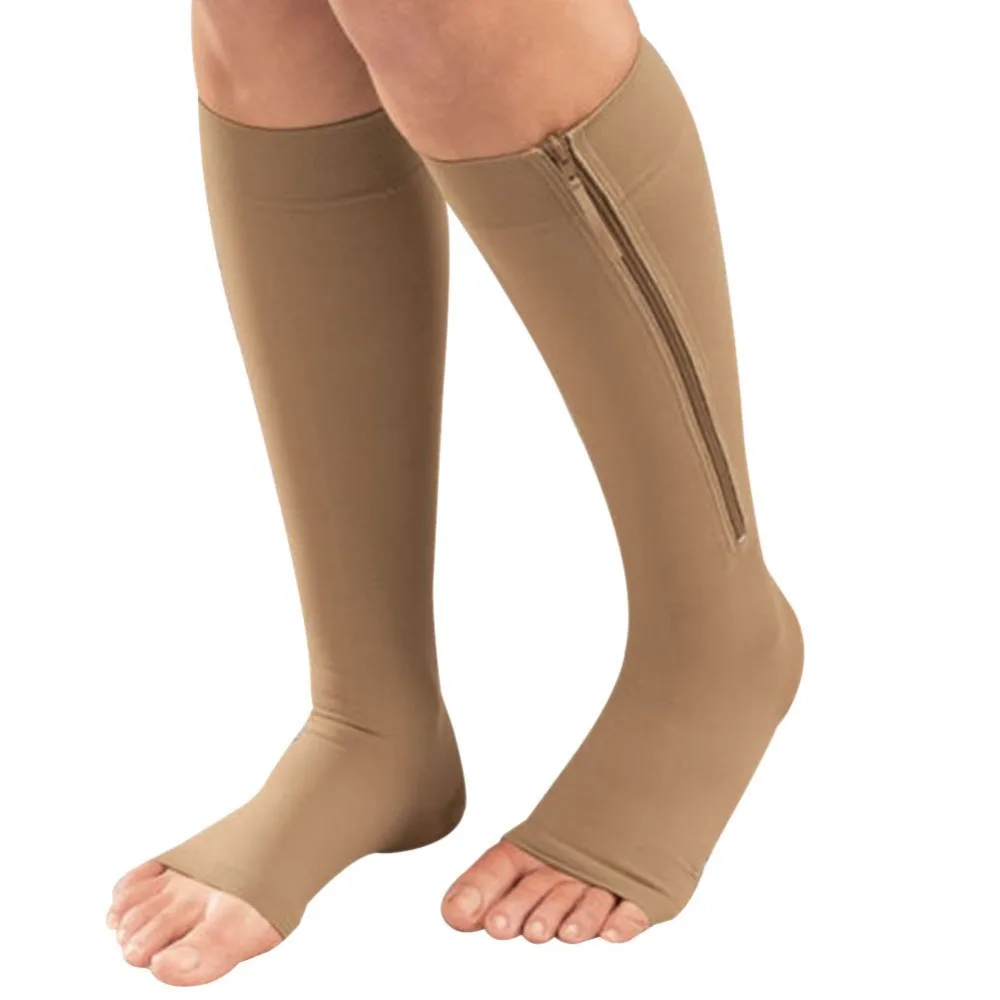 

Women Zipper Compression Socks Comfortable Zip Leg Support Knee Sox Open Toe Sock S/M/XL New