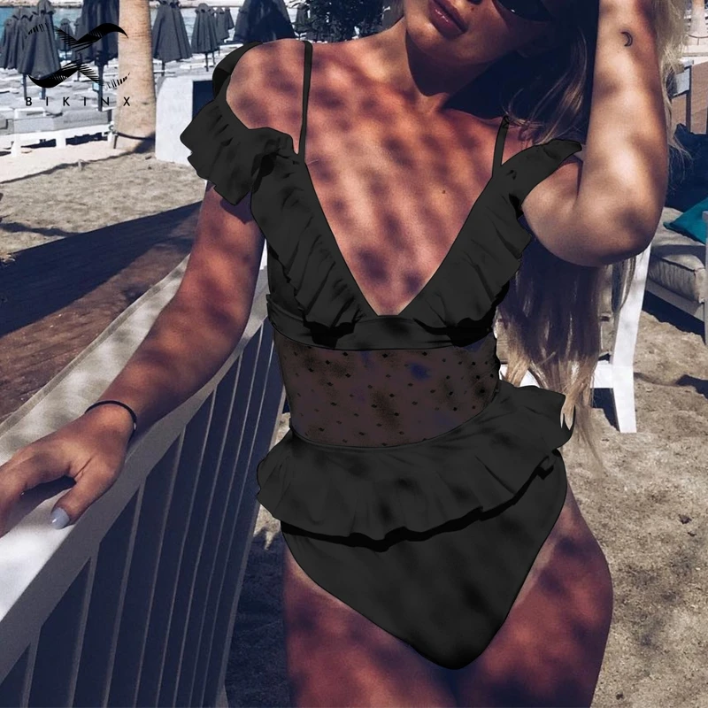 Bikinx сетчатый белый 1 шт. купальник женский Глубокий v-образный вырез Высокая талия