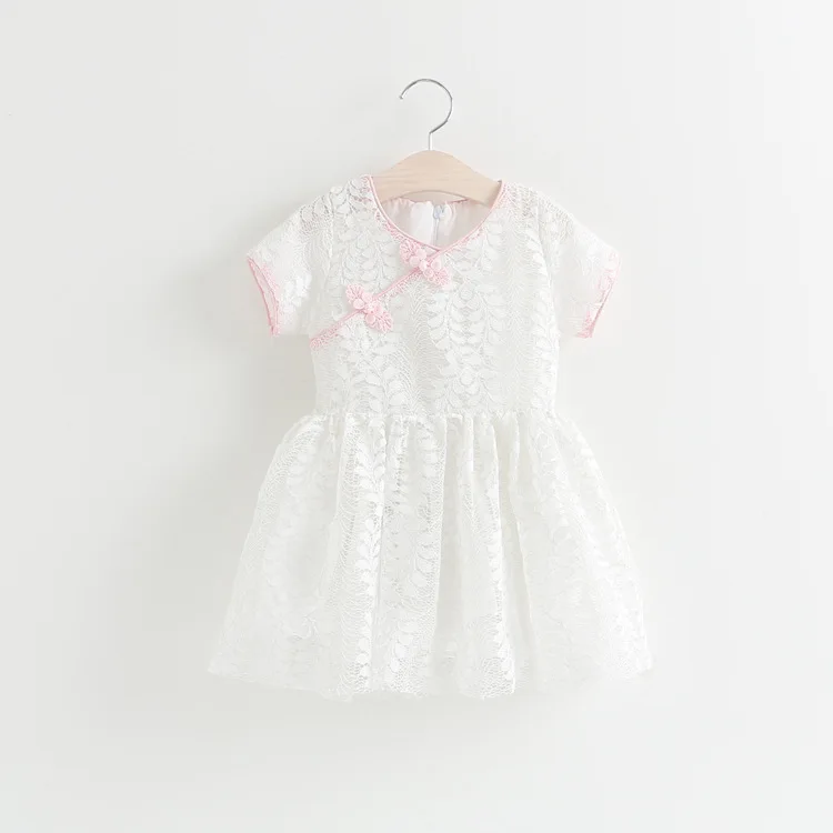 2016 New! Chinese Style Lace Pankou Lantern Sleeve V-neck Knee-length Straight Summer Girls Floral Dress Child Costume Children | Детская