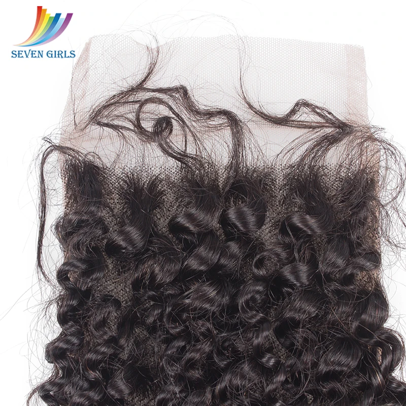 Sevengirls 100% Brazilian Human Hair Lace Closure Kinky Curly Natural Color Remy 8-20 Inch 4*4 | Шиньоны и парики