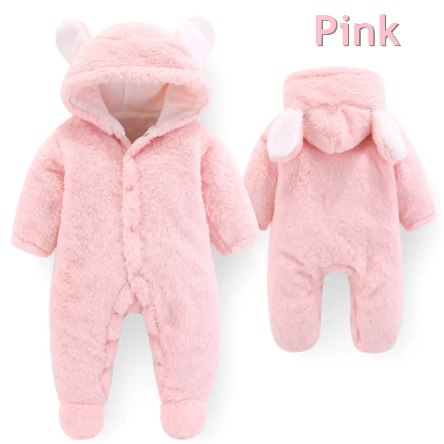 Pink bear Одежда для новорожденных девочек; Комбинезоны для маленьких мальчиков; зимний хлопковый флисовый комбинезон с длинными рукавами и медведем; одежда для малышей - Цвет: Pink bear