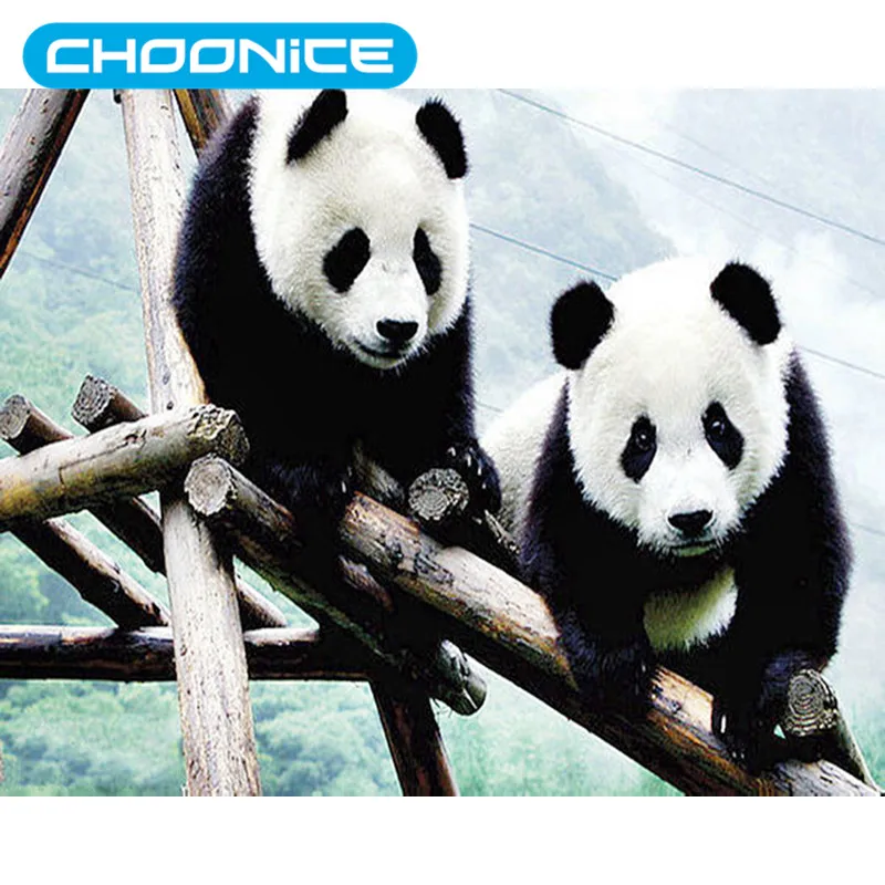 Chinese Cross Stitch Daimond Painting Panda Oriental animals DIY 3D Diamond Embroidery Coloring By Numbers Ribbons | Дом и сад