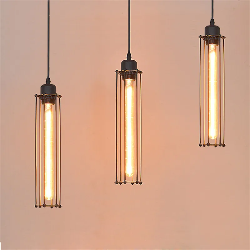 GZMJ Винтажные металлические подвесные светильники 90-260V LED горизонтальная труба Loft Hanglamp Ирон Retro E27 лампочка спальня подвесной светильник 35 * 10CM вкл.
