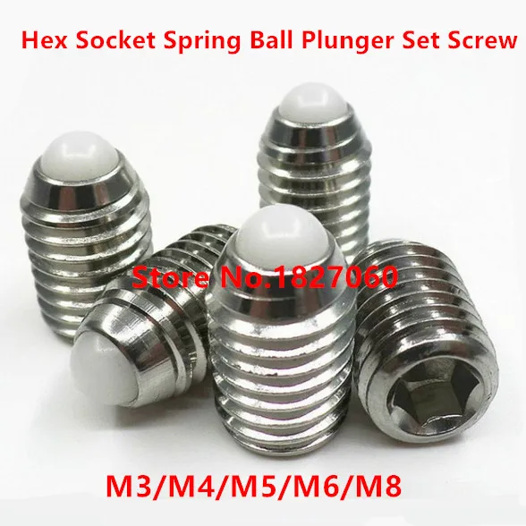 20pcs M3/M4/M5/M6/M8 Hex Socket Spring Ball Plunger Set Screw with Nylon POM Ball