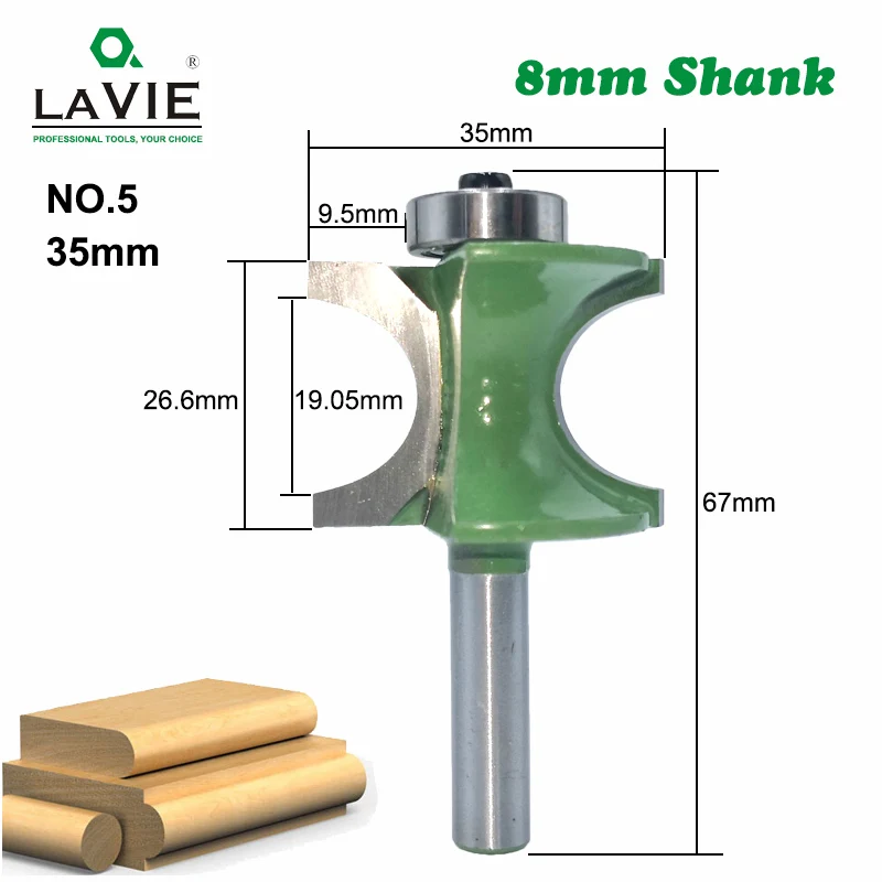 LA VIE 5 шт. 8 мм хвостовик Bullnose полукруглый Бит Endmill фрезы дерево 2 Флейта подшипник, Деревообрабатывающий инструмент Фрезы MC02046