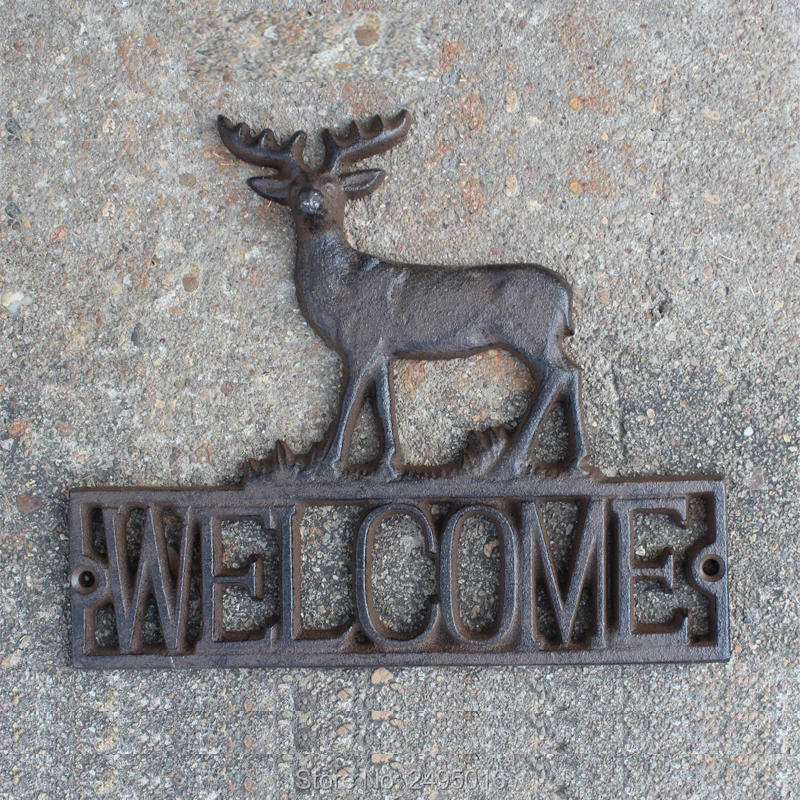 Cast Iron Moose Welcome Sign Garden Decor New Hanging Wall Plaque
