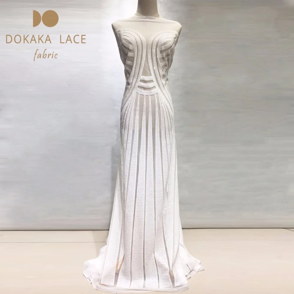 

Unique Design White Sequined Net Lace Fabric African French Women Wedding Party Dresses Sequined Fabrics Embroidery Guipure Lace