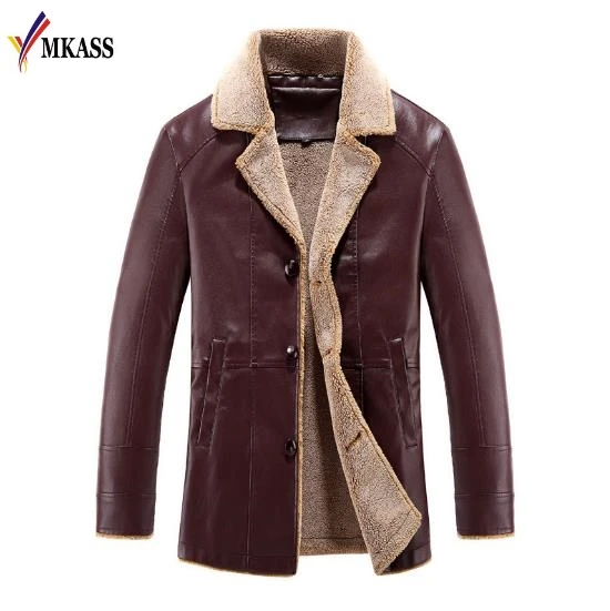 

2018 New Men's Long Wool Leather Jacket Leather Suit Collar Jackets Coat Warm Outwear Parka Mens PU Leather Jackets and Coats