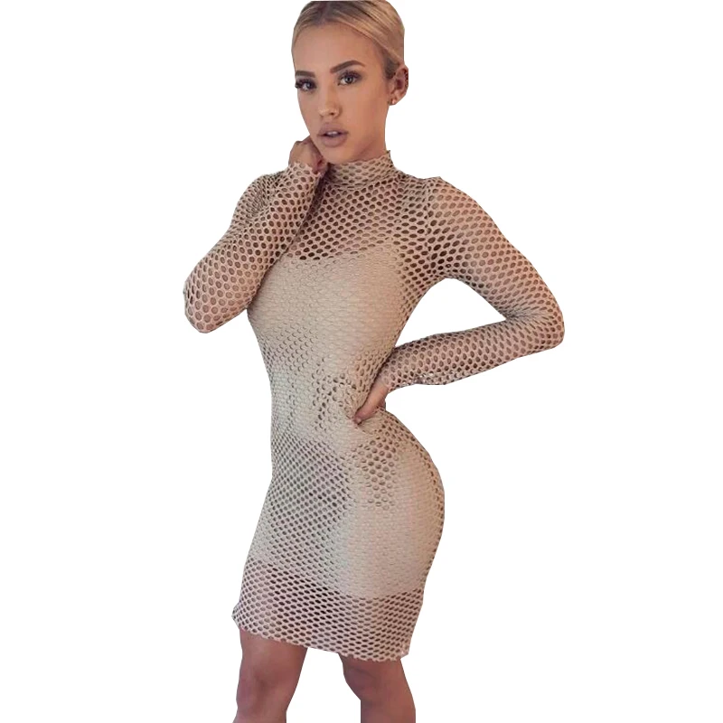 Aescondo новый осень 2017 г. мода видеть через люрекс Сетчатое облегающее мини платье