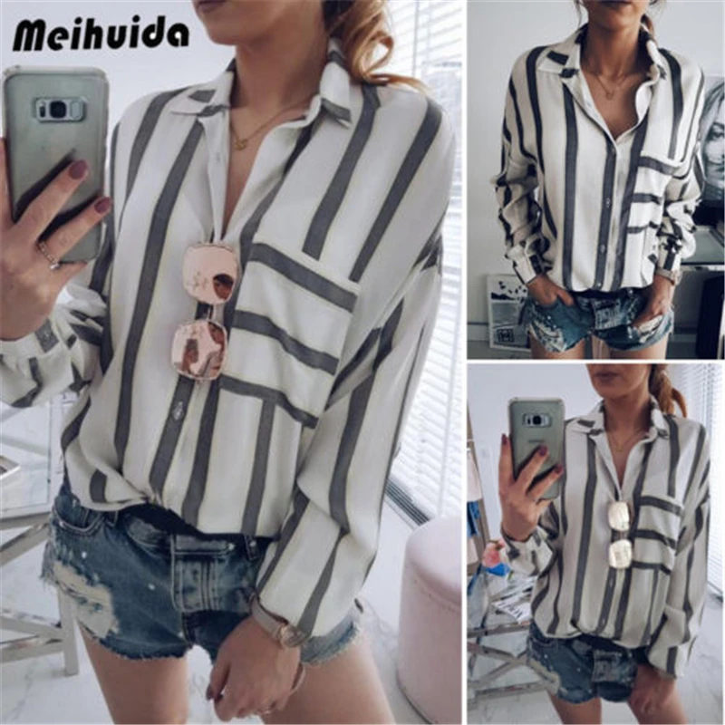 

Striped Blouse Women Blusas Loose Long Sleeve Women's Shirts Casual Top Size S-XL For Women's Blouses