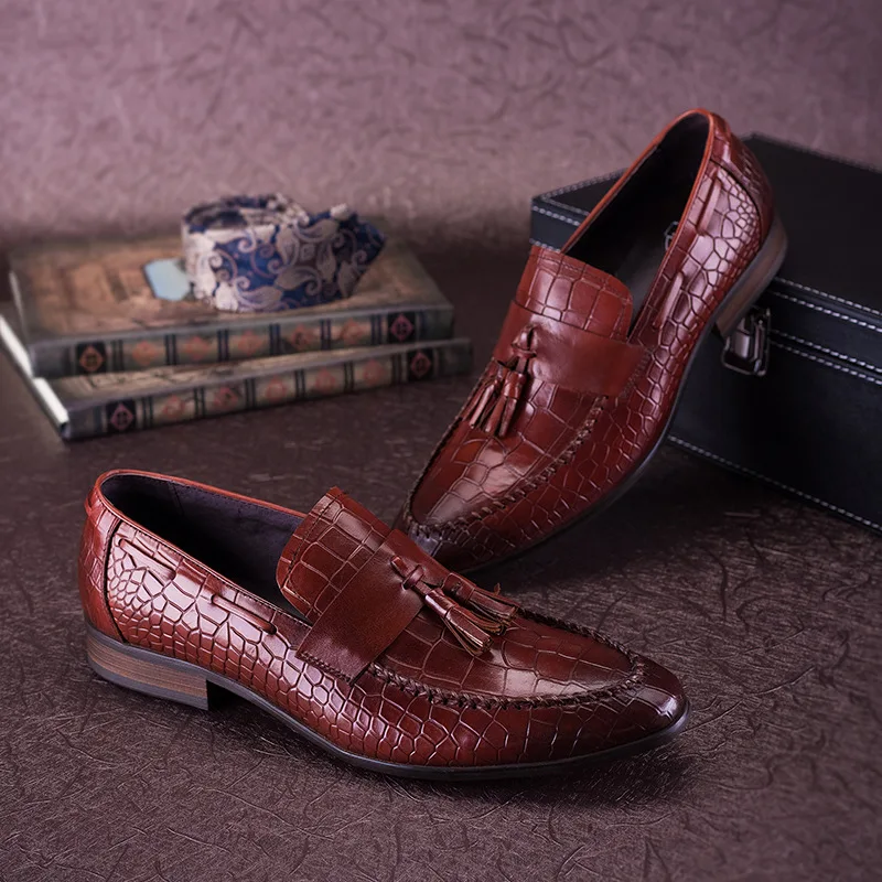 

mens genuine leather oxford shoes men pointed toe vintage dress shoes wedding slip on italian oxfords for male fringe shoes