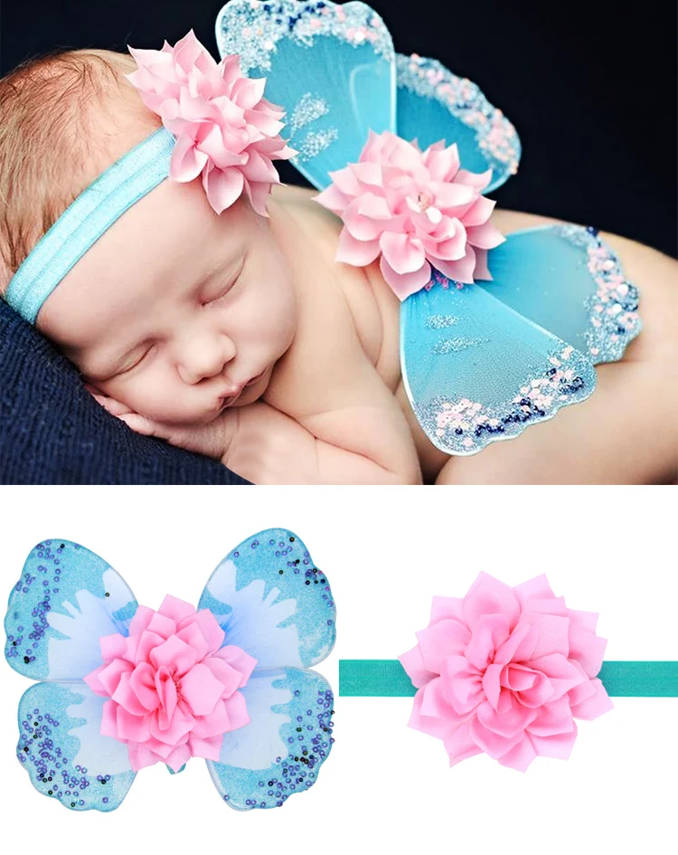 2pcs 2022 Newborn Baby Girl Bebe Fashion Supreme Infant Cute Headband +Wing Girls Headbands Clothing Set Kids Photography Props | Детская