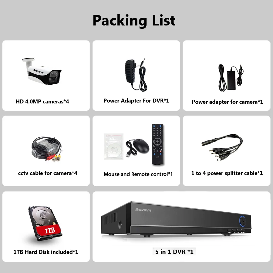 AHCVBIVN 4-канальная система видеонаблюдения 4 МП HDMI AHD CCTV DVR шт. 0 стандартная HD камера