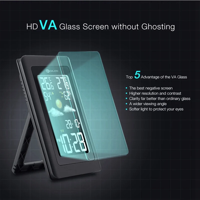 Digoo DG TH11300 беспроводной HD цветной экран USB уличная метеостанция VA стеклянный
