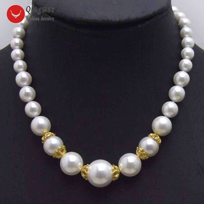 

Qingmos Trendy Sea Shell Pearl 17" Chokers Necklaces For Women With 8-16mm Round White Sea Shell Pearl-6020Free Shipping