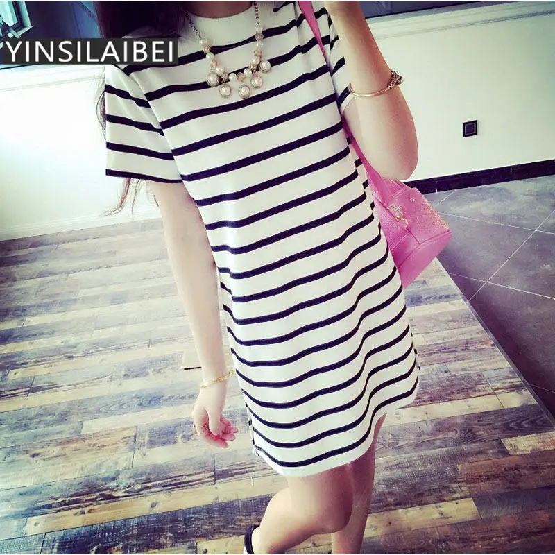 2018 New Large Size Summer Women Striped Dress Casual Bodycon T Shirt Female Slim Sundress for Lady Womens Clothing #0 | Женская одежда