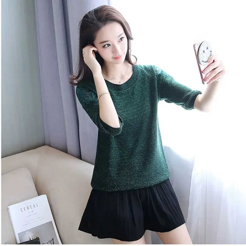 2018 Summer Women Tops New Style Fashion O-Neck Pullover Causual S-2XL Female Knitwear 7 Sleeve Bottoming Lace NZYD385 | Женская одежда