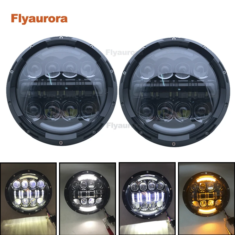 Flyaurora 7inch LED Headlight DRL Angle Eye Hi Low Turn Signal Driving Light Led Headlamp 12V for Jeep Wrangler Lada Niva | Автомобили и