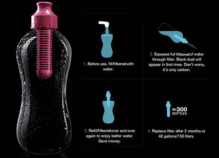 550 мл воды Bobble фильтр для воды портативный уличный для пешего туризма тренажерный зал Здоровый очиститель воды питьевой бутылки фильтровать