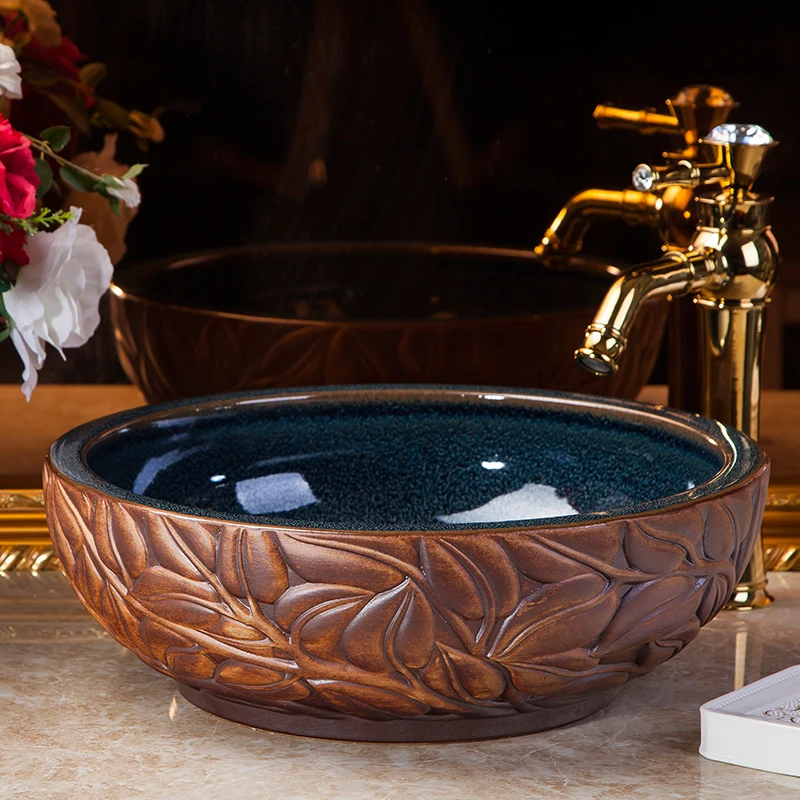 Hot Selling Jingdezhen Ceramic Wash Basin green bathroom sinks countertops leaf design | Обустройство дома
