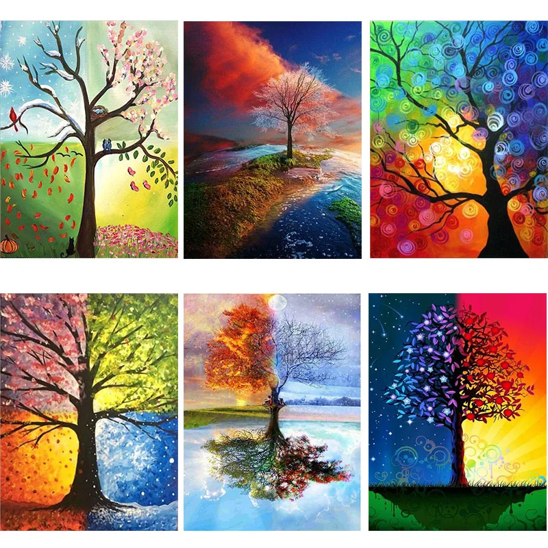 

Four Seasons Tree Landscape DIY Diamond Painting Accessory Full Square Drill 5D Embroidery Cross Stitch Mosaic Home Decoration