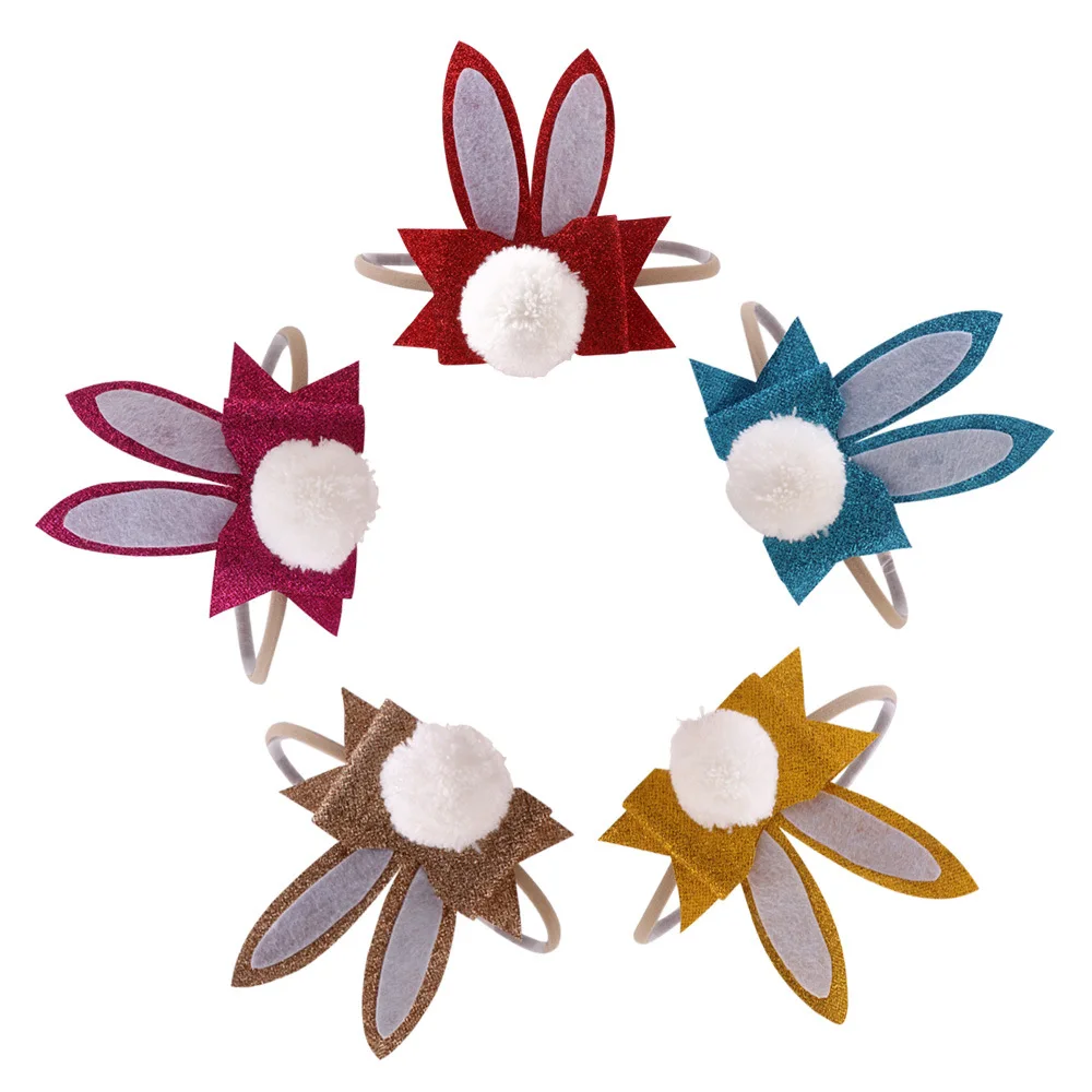 2021 Newborn Baby Headband Rabbit Ears Plush Ball Hair Bows Elastic Nylon Headbands Handmade DIY Girls bands Accessories | Аксессуары