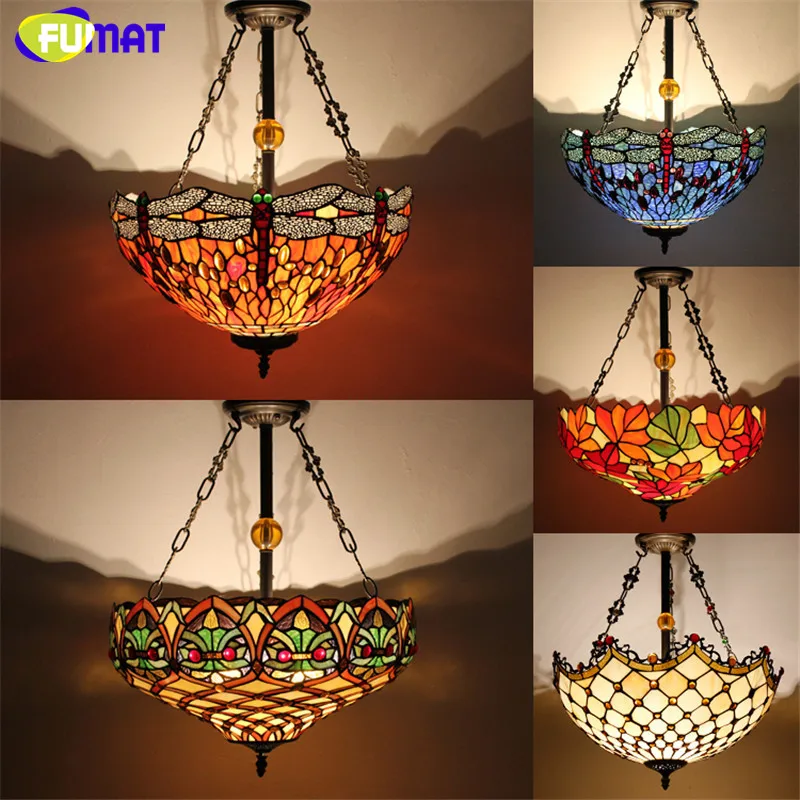 

Antique Country Style Tiffany Lamp Stained Glass Suspension Lights Dragonfly Flower Restaurant Kitchen Lamp Hotel Project Lamp