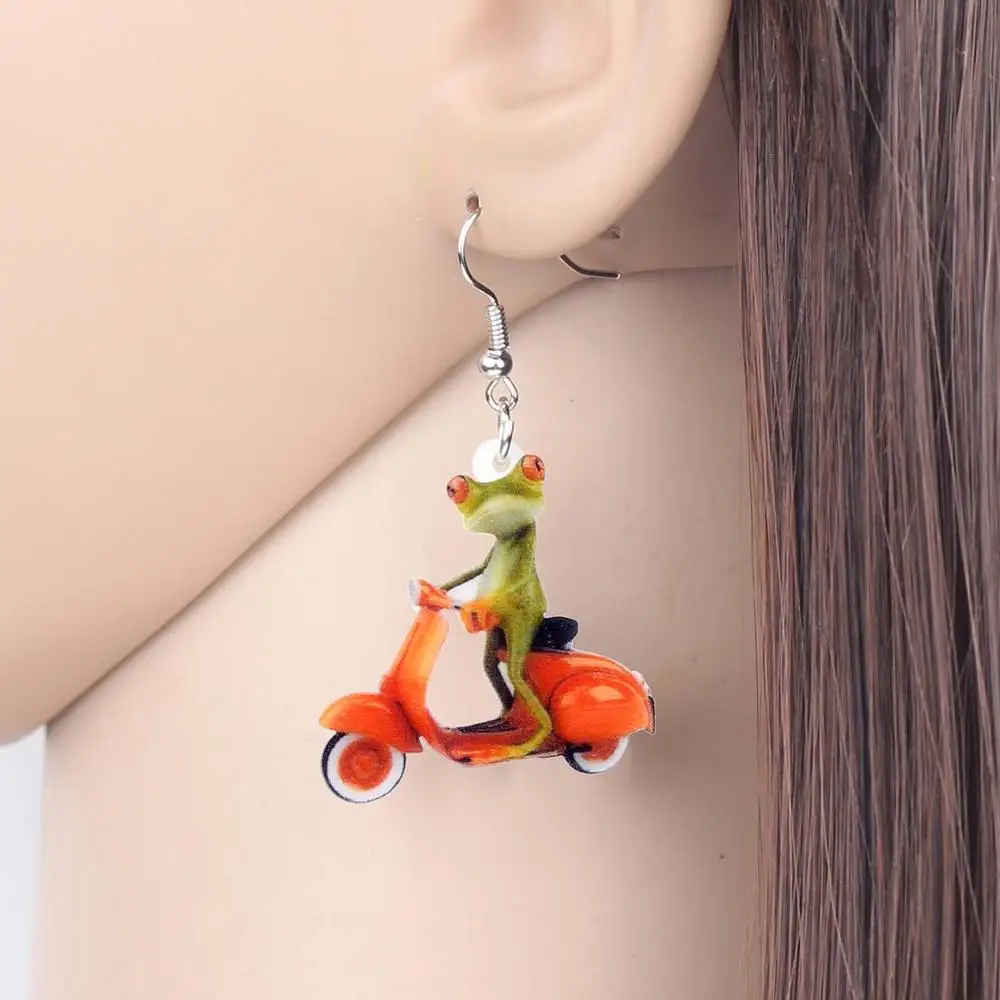 WEVENI Acrylic Jewelry Sets Orange Motorcycle Frog Necklace Earrings Drop Funny Animal Pendant For Women Girls Lovers Gift | Украшения и
