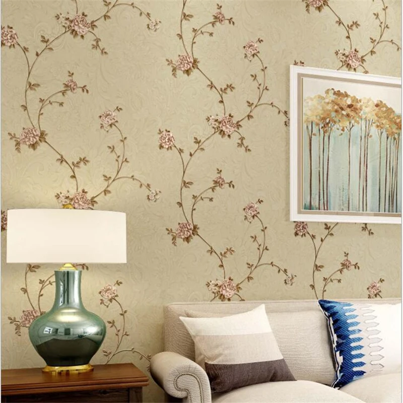 

Beibehang European pastoral floral 3d wallpaper retro 3D embossed simple vine flower bedroom living room TV 3d wallpaper behang