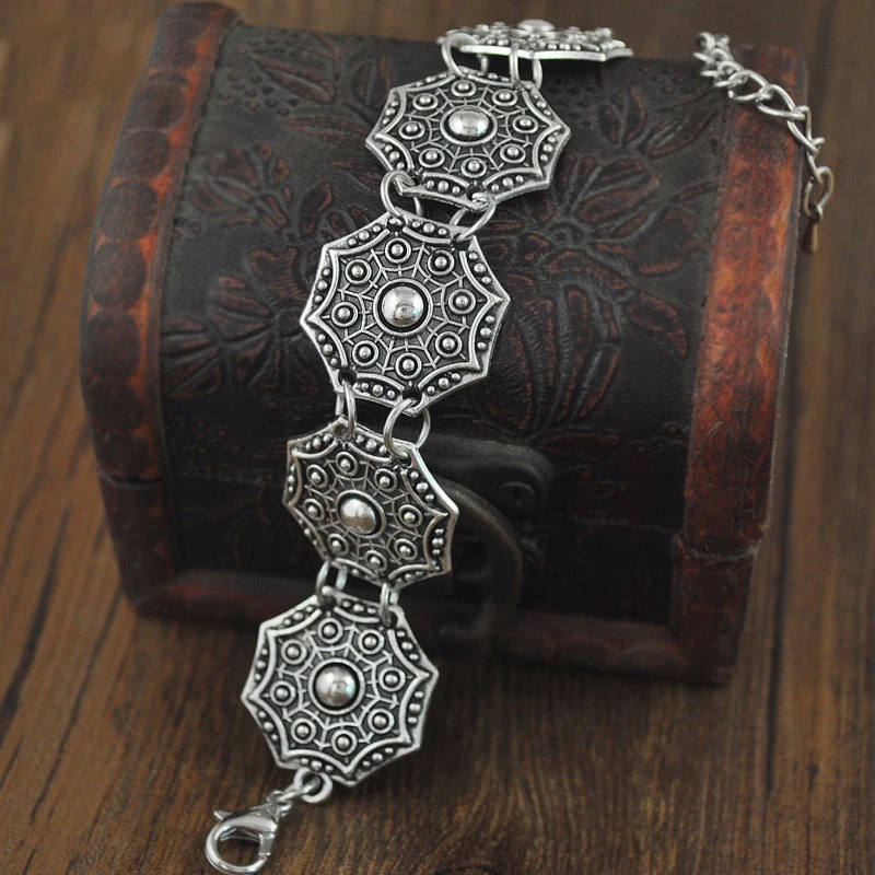 Чешские серебряные Анталия браслет с орнаментом заявление Бохо Коачелла