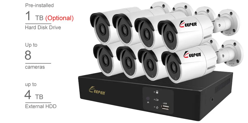 Хранитель H.265 8CH POE NVR комплект 2MP 1080P камера безопасности Система видеонаблюдения уличная ip-камера IP66 Водонепроницаемая P2P Onvif комплект наблюдения