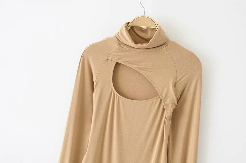 Front Hollow Out Women Long Sleeve Skinny Solid Bodysuits Women American Street Wear Solid Long Sleeve Solid Bodysuits