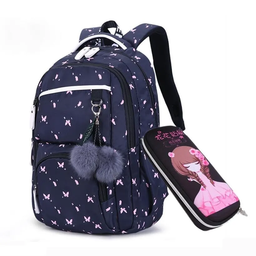 black with butterfly Детские школьные сумки OKKID для девочек, русский рюкзак для начальной школы, милый розовый рюкзак с цветочным принтом, школьный рюкзак для девочек, сумка для книг - Цвет: black with butterfly