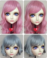 gl083 sweet girl resin half head bjd kigurumi mask with eyes cosplay anime role lolita mask crossdress doll