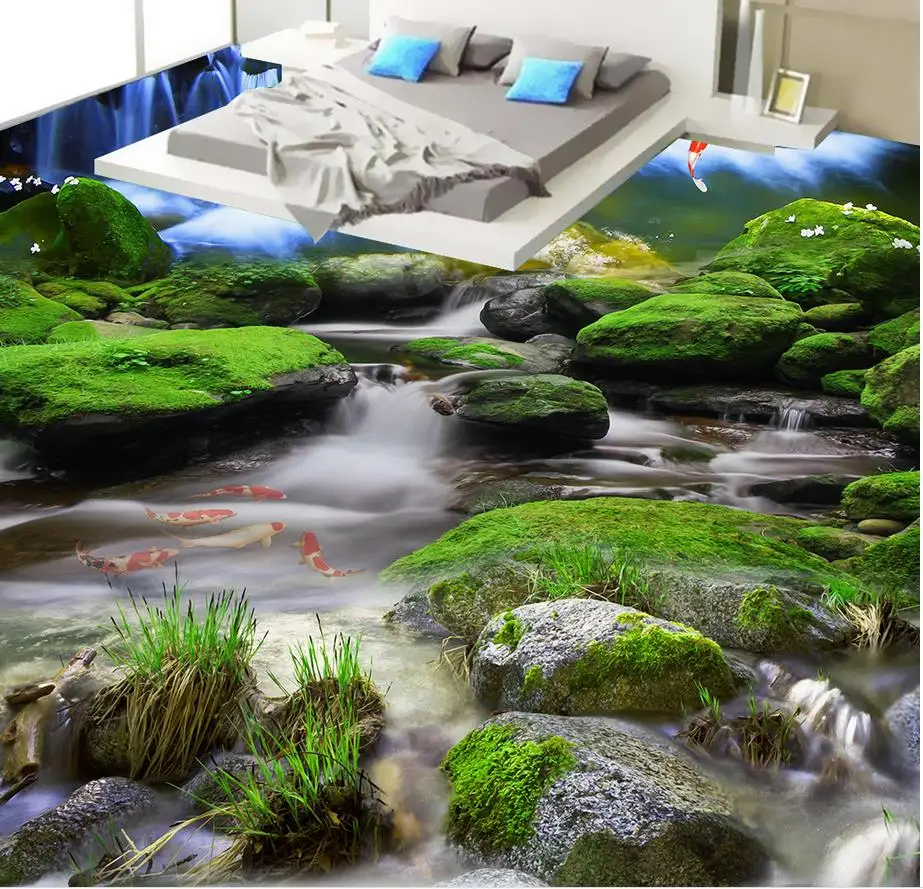 3d обои ПВХ Пол крик водопад Рок 3D для пола ванной комнаты живопись обои|bathroom floor